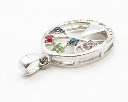 925 Sterling Silver Peridot & Multi Color Topaz Tree Of Life Pendant PT9992