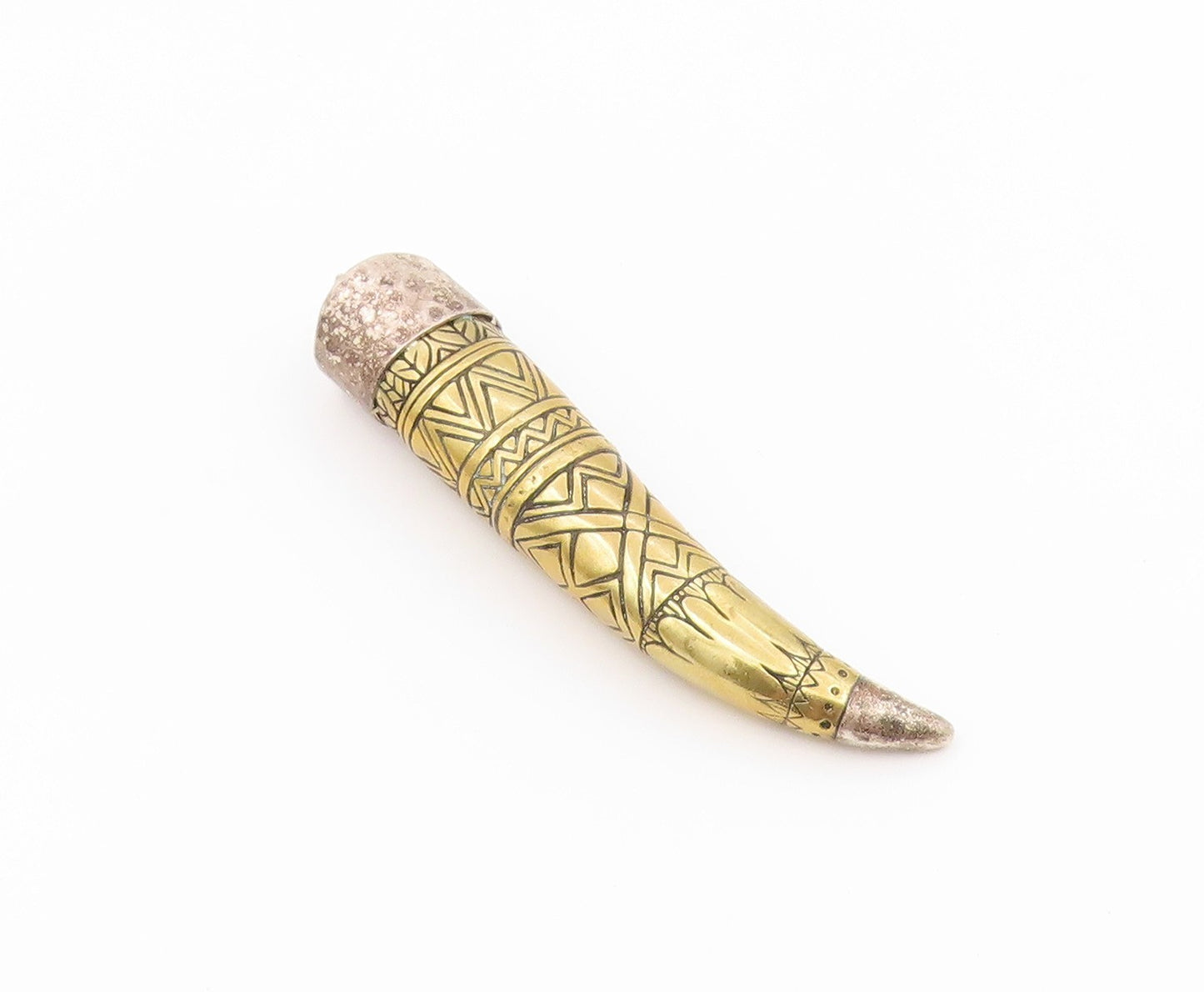 925 Sterling Silver Vintage Pendant Two Tone Geometric Engraved Horn  PT26466