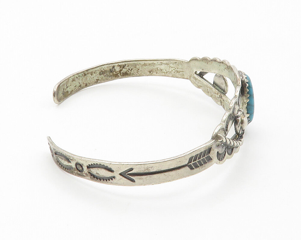 NAVAJO 925 Sterling Silver  Vintage Turquoise Petite Cuff Bracelet  BT5482