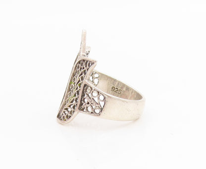 925 Sterling Silver Vintage Ring Intricate Openwork Flower Band  Sz 6.5  RG34845