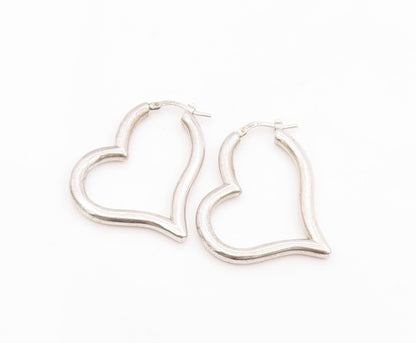 925 Sterling Silver Vintage Earrings Minimalist Open Love Heart Hoops  EG13970
