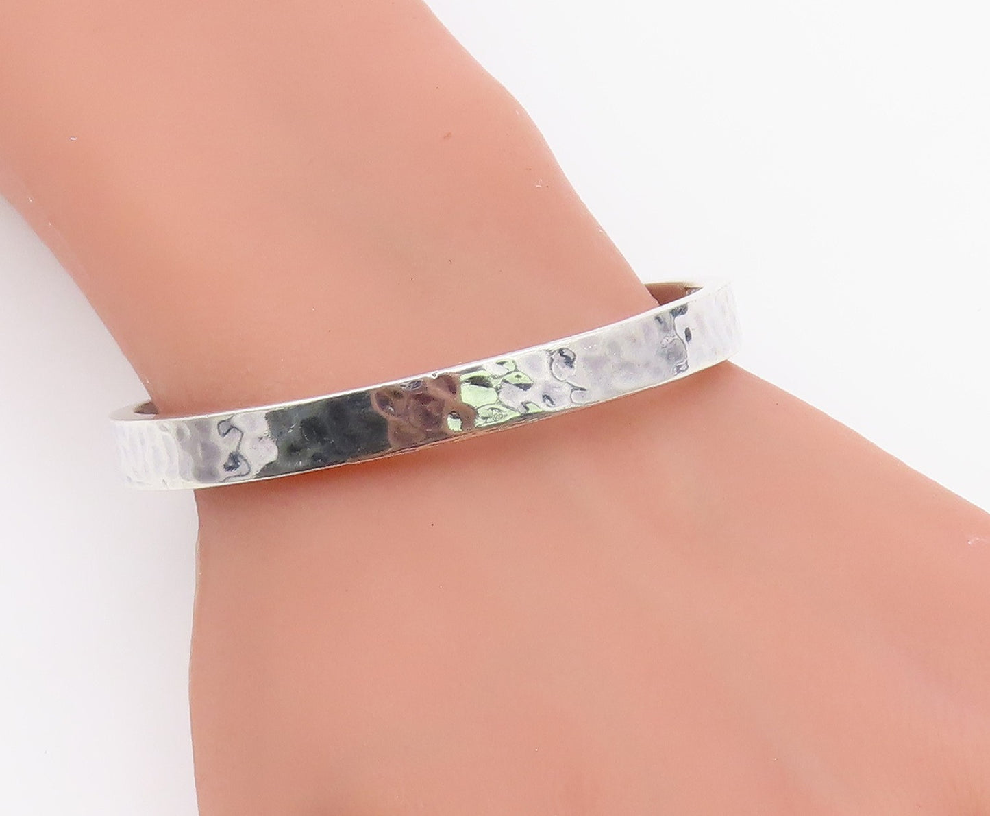 925 Sterling Silver Vintage Bracelet DEVATA Minimalist Hammered Cuff  BT12146