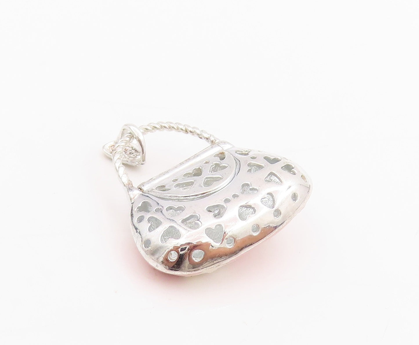 925 Sterling Silver Vintage Pendant Flowers Enameled CZ Handbag  PT24564