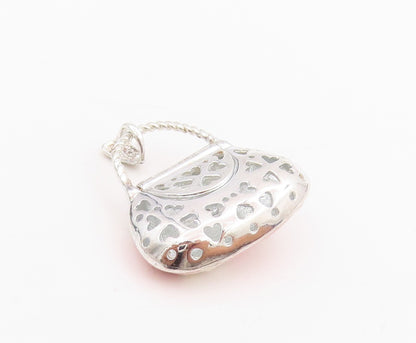 925 Sterling Silver Vintage Pendant Flowers Enameled CZ Handbag  PT24564