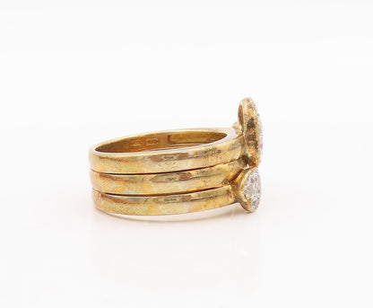 925 Sterling Silver Vintage Ring Gold Plated CZ Beaded Hearts  Sz 7  RG29225