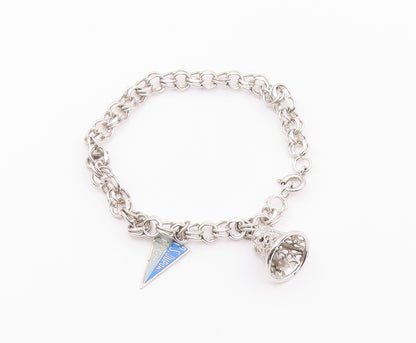 925 Sterling Silver  Vintage P.S. Dupont High Charm Chain Bracelet  BT3787