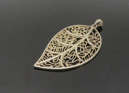 925 Sterling Silver  Vintage Shiny Floral Leaf Motif Drop Pendant  PT16461