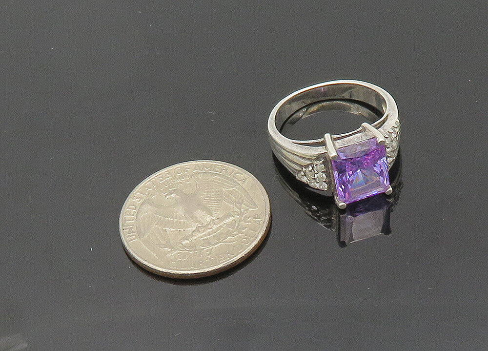 925 Sterling Silver  Vintage Purple Cubic Zirconia Band Ring Sz 8  RG20459