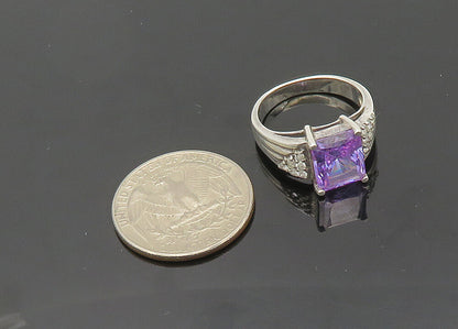 925 Sterling Silver  Vintage Purple Cubic Zirconia Band Ring Sz 8  RG20459