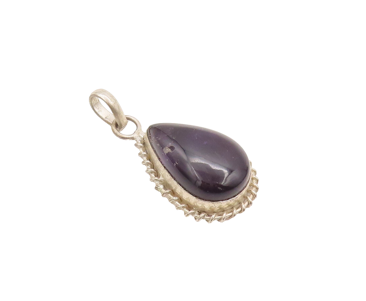 925 Sterling Silver Vintage Pendant Drop Shape Onyx Halo Coiled Border  PT22685