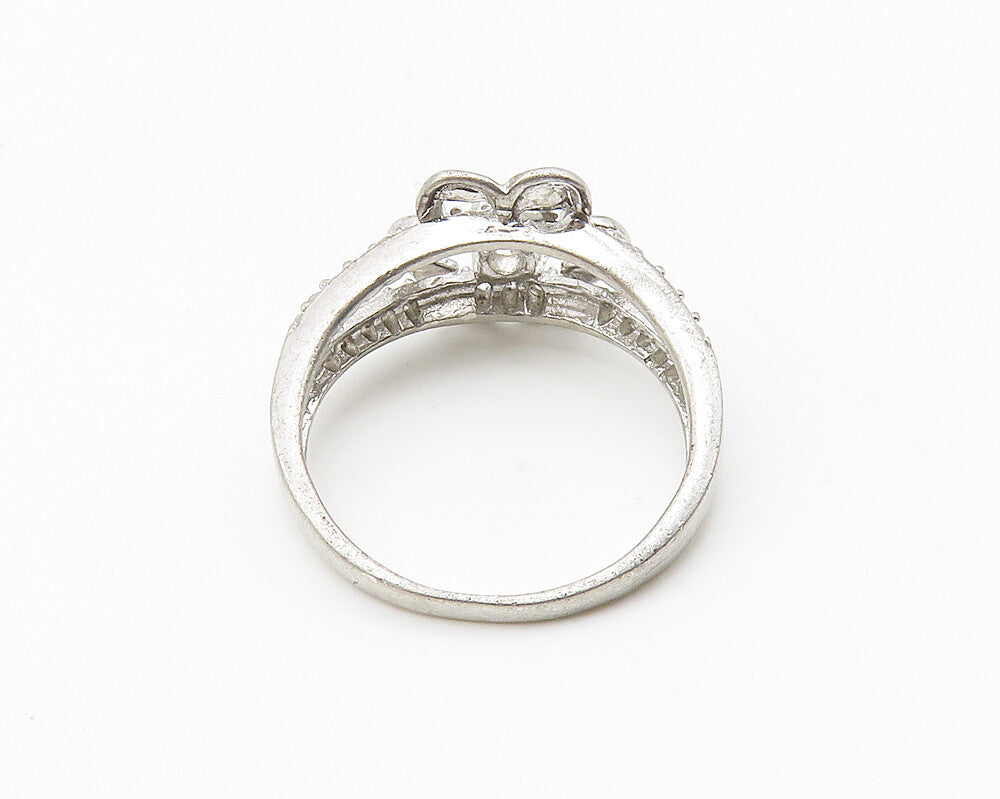 925 Sterling Silver  Cubic Zirconia Open Floral Motif Band Ring Sz 7  RG10362
