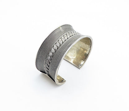 925 Sterling Silver  Vintage Shiny Swirl Twist Concave Cuff Bracelet  BT2656