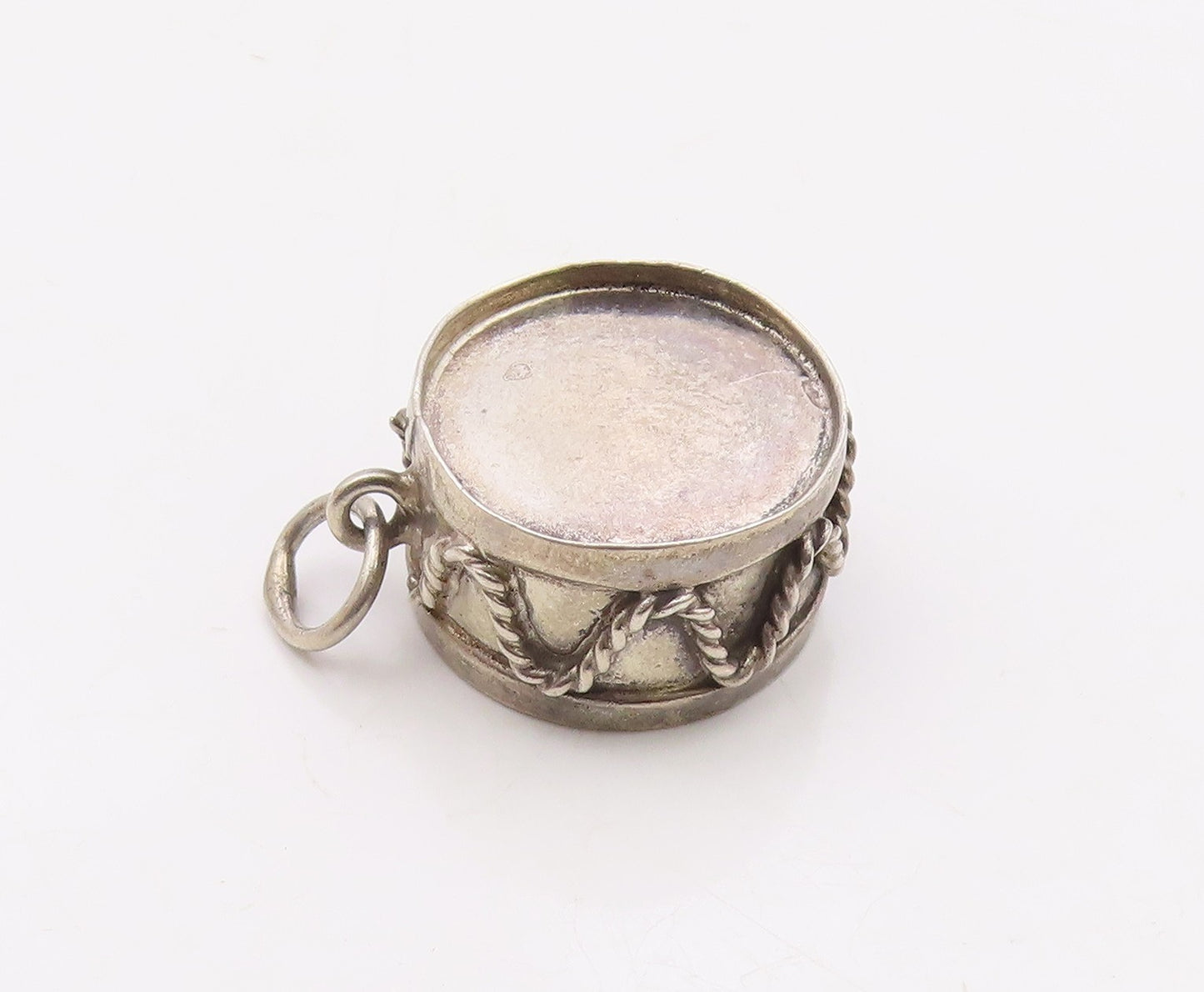 925 Sterling Silver  Vintage Twisted Rope Marching Drum Pendant  PT20202