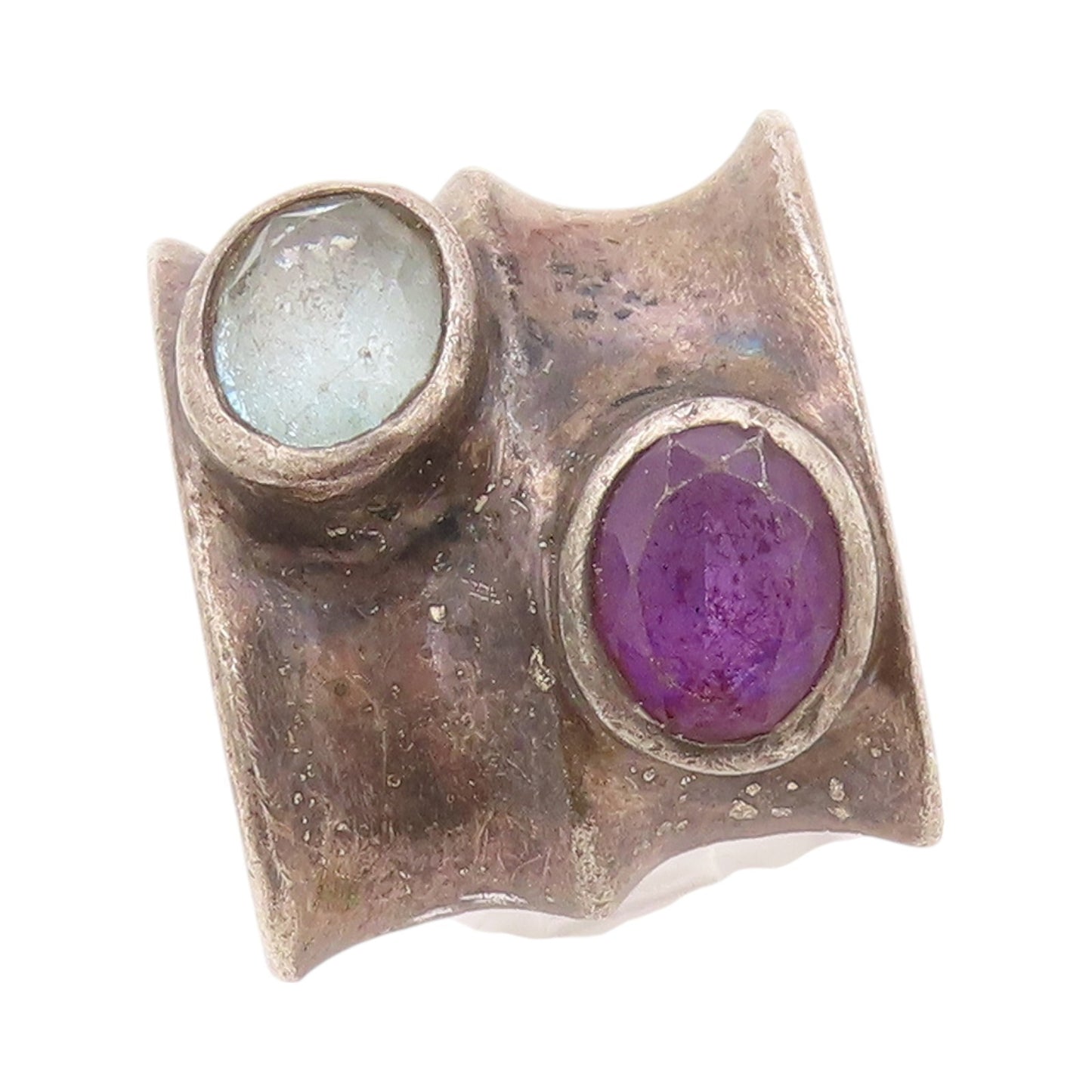 925 Sterling Silver Vintage Ring Dark Tone Amethyst & Topaz  Sz 6.5  RG32338