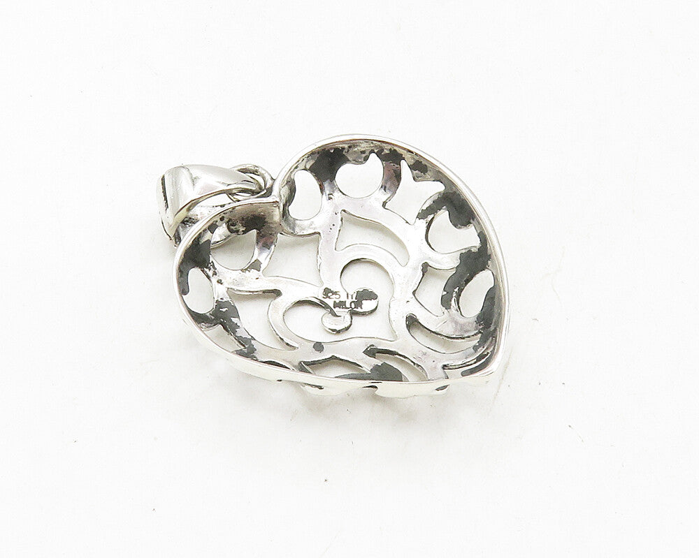 925 Sterling Silver  Shiny Polished Cutout Love Heart Dome Pendant  PT7380