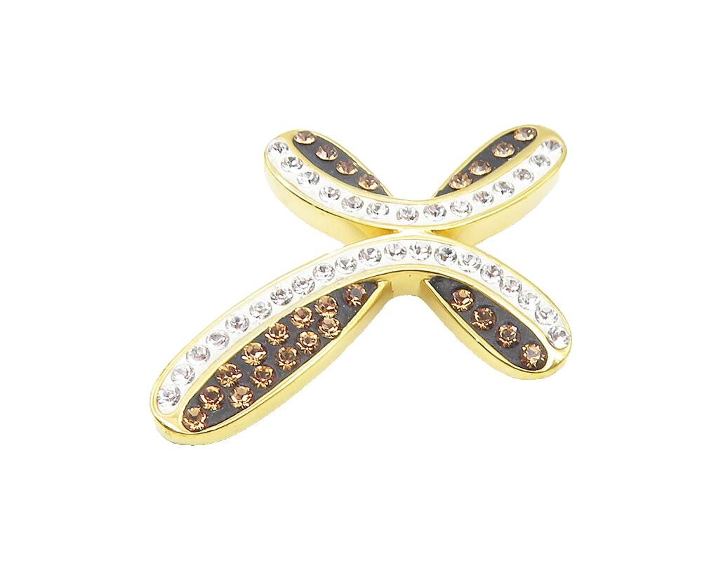 925 Sterling Silver  Topaz & Citrine Two Tone Religious Cross Pendant  PT9305