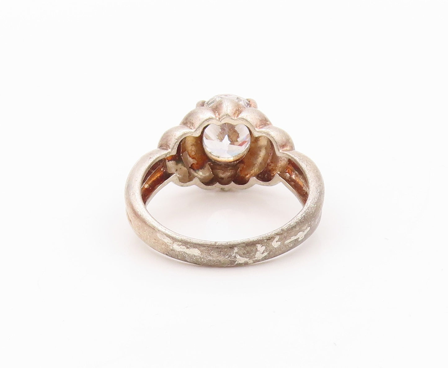 925 Sterling Silver Vintage Ring Solid Carved Oval Cut Topaz  SZ 9  RG32246