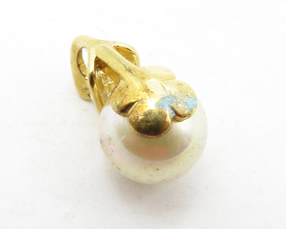 925 Sterling Silver  Pearl & Cubic Zirconia Gold Plated Drop Pendant  PT10013
