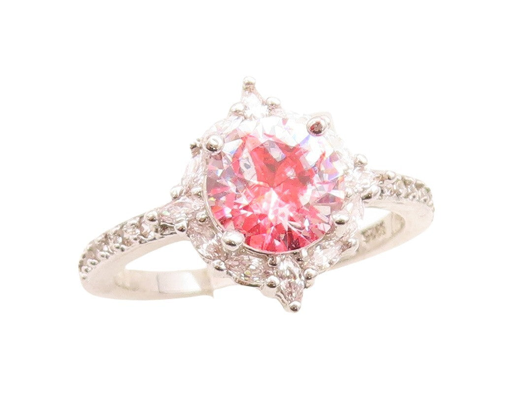 925 Sterling Silver Vintage Ring Designer Gemstone Halo Topaz  Sz 9  RG31477