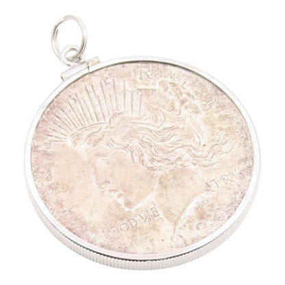 925 Sterling Silver Vintage Pendant Peace Lady Liberty Dollar Coin  PT26008