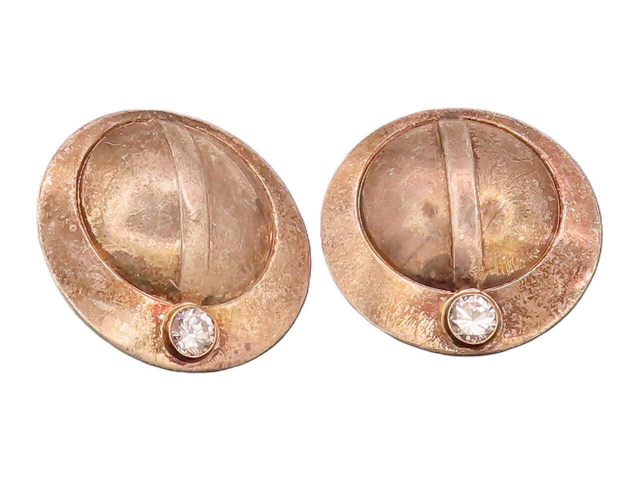 925 Sterling Silver  Vintage Modernist Round Dome Mounted CZ Earrings  EG12430