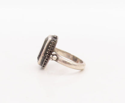 925 Sterling Silver Vintage Ring Beaded Rectangle Shaded Gemstone  Sz 8 RG28779