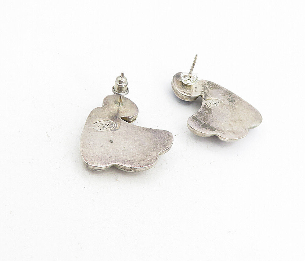 925 Sterling Silver   Vintage Cabochon Sodalite Fluted Drop Earrings  EG4385
