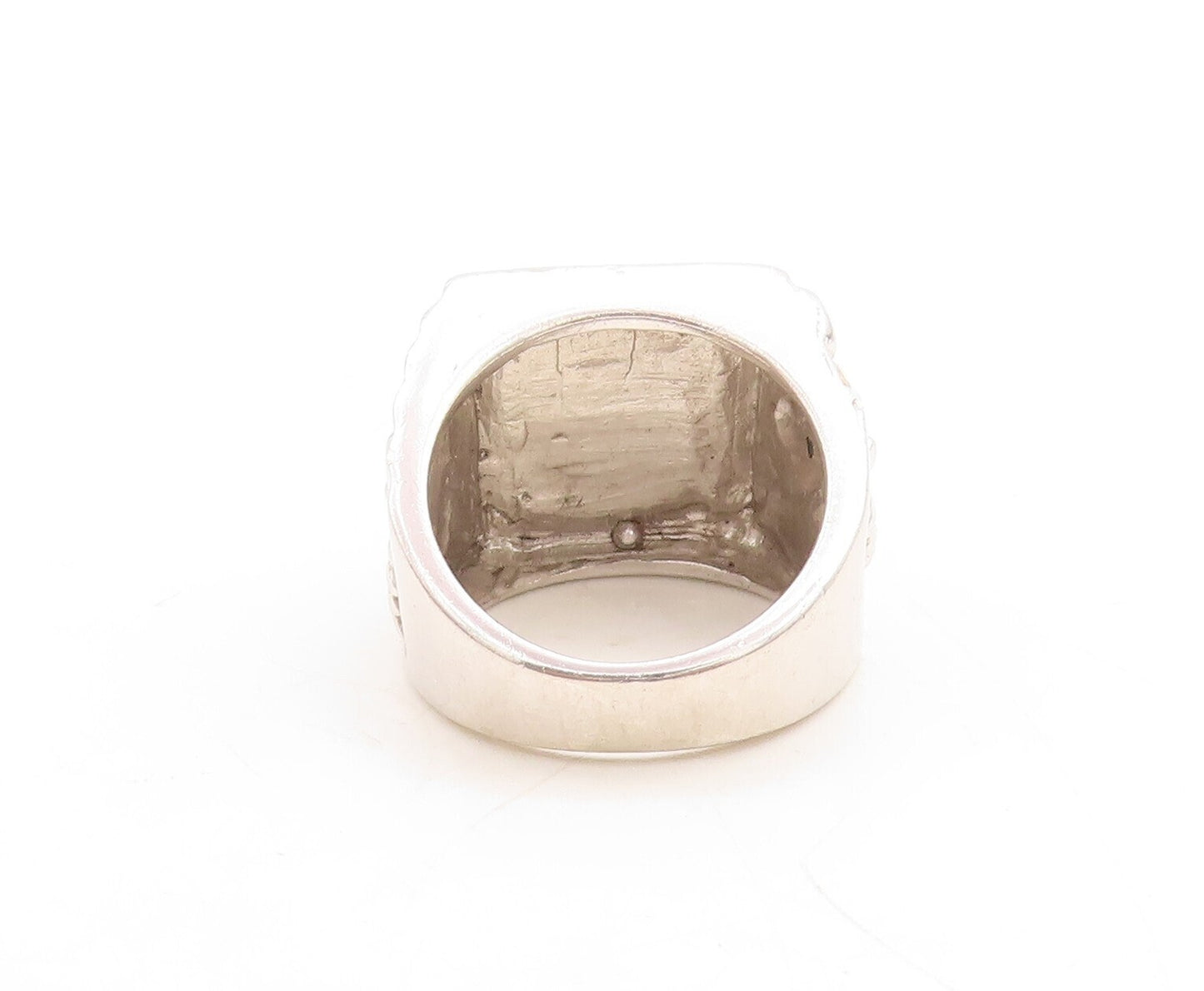 12k Gold 925 Sterling Silver Vintage Ring Enameled Carved Freemason Sz 8 RG31509