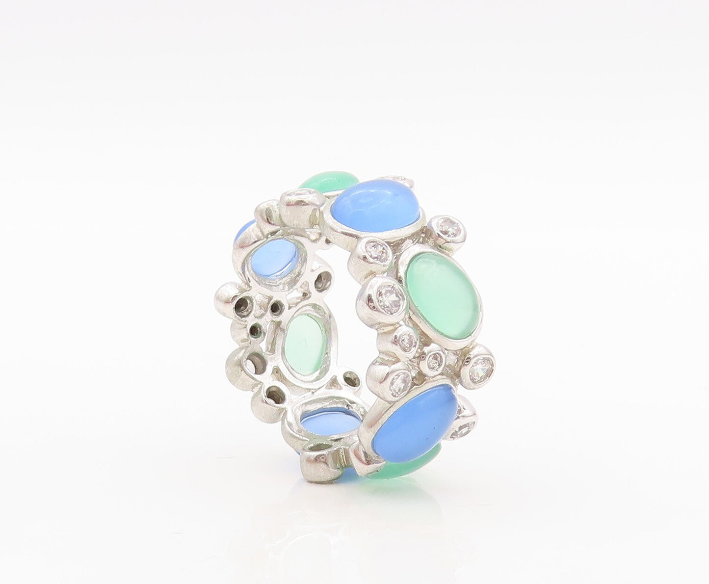 925 Sterling Silver Vintage Ring Bubble Cutout CZ & Gemstones  Sz 7  RG30366