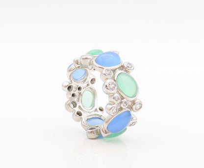 925 Sterling Silver Vintage Ring Bubble Cutout CZ & Gemstones  Sz 7  RG30366