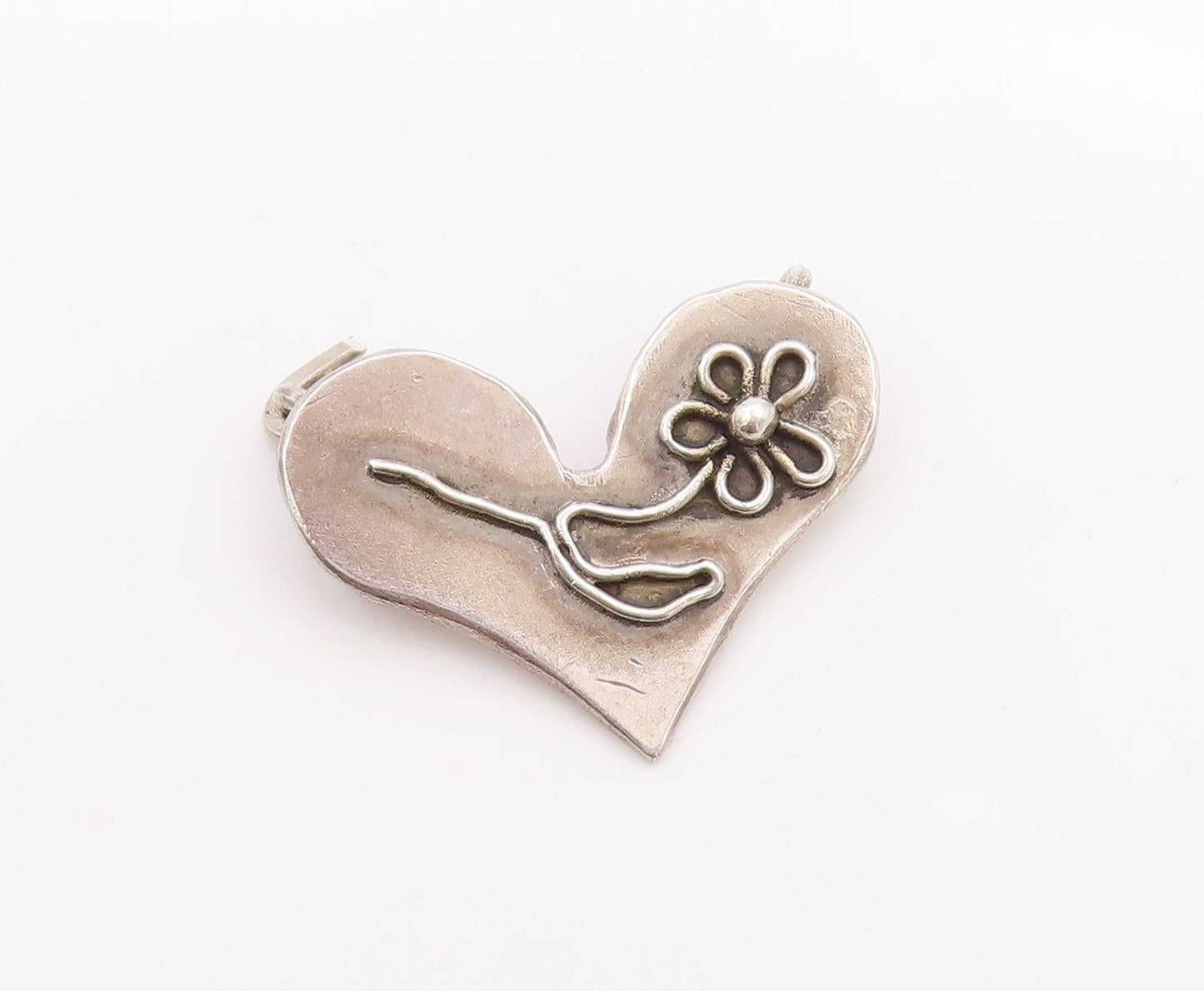 925 Sterling Silver Vintage Pendant Dark Tone Floral Carved Love Heart  PT24630