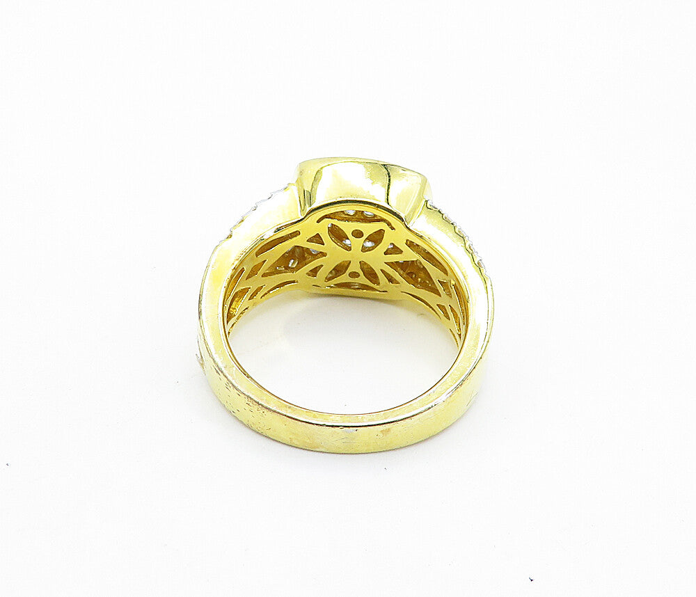 925 Sterling Silver  Topaz Shiny Gold Plated Square Band Ring Sz 7  RG7285