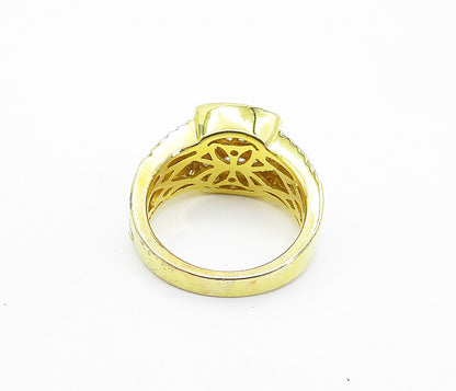 925 Sterling Silver  Topaz Shiny Gold Plated Square Band Ring Sz 7  RG7285