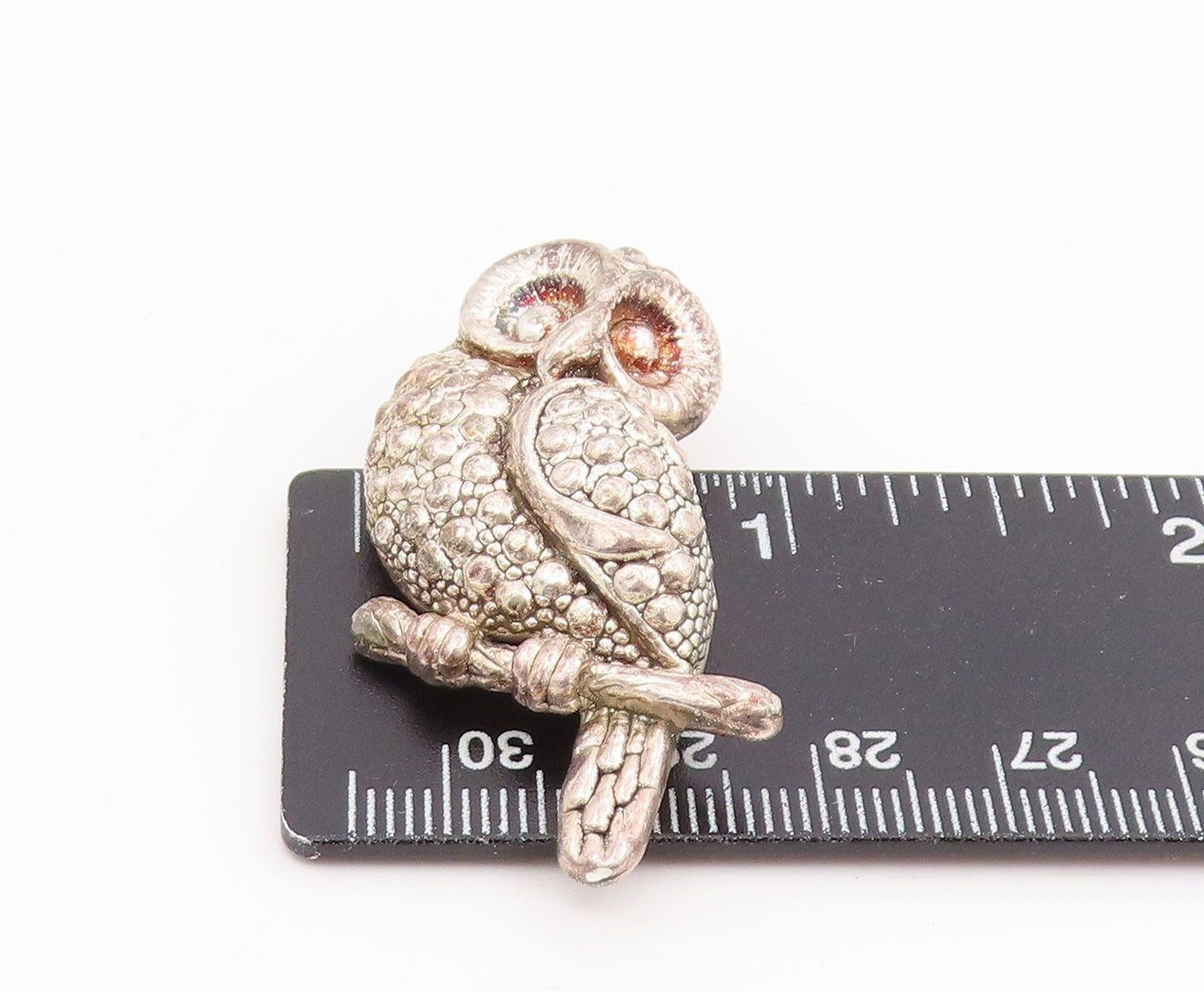 925 Sterling Silver Vintage Pendant ISRAEL Beaded Whimsical Owl Charm  PT25624