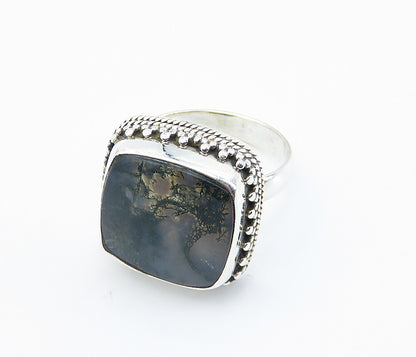 925 Sterling Silver  Agate Twist Patterned Square Cocktail Ring Sz 7  RG8230