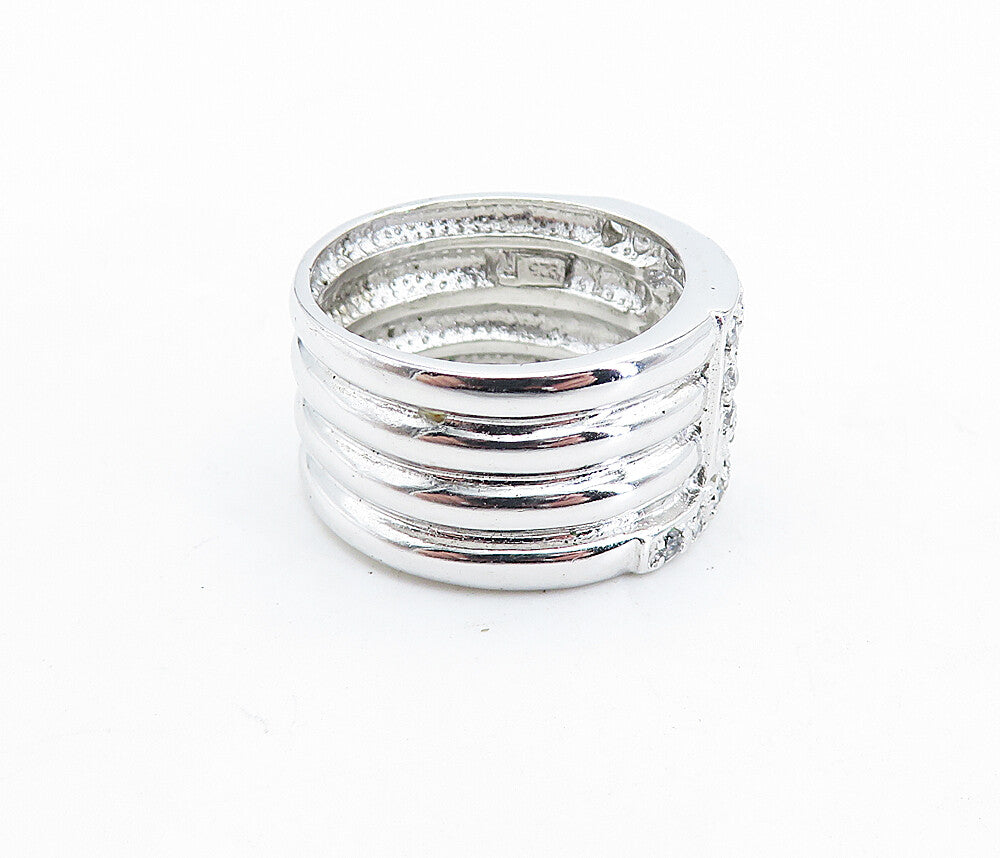 925 Sterling Silver  Sparkling Topaz Shiny Ribbed Band Ring Sz 9  RG5843