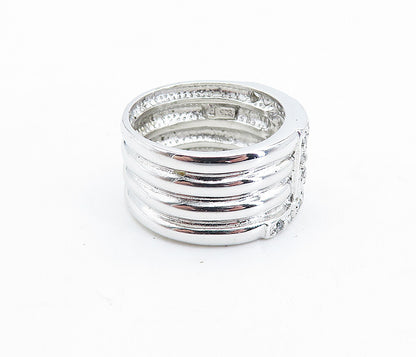 925 Sterling Silver  Sparkling Topaz Shiny Ribbed Band Ring Sz 9  RG5843