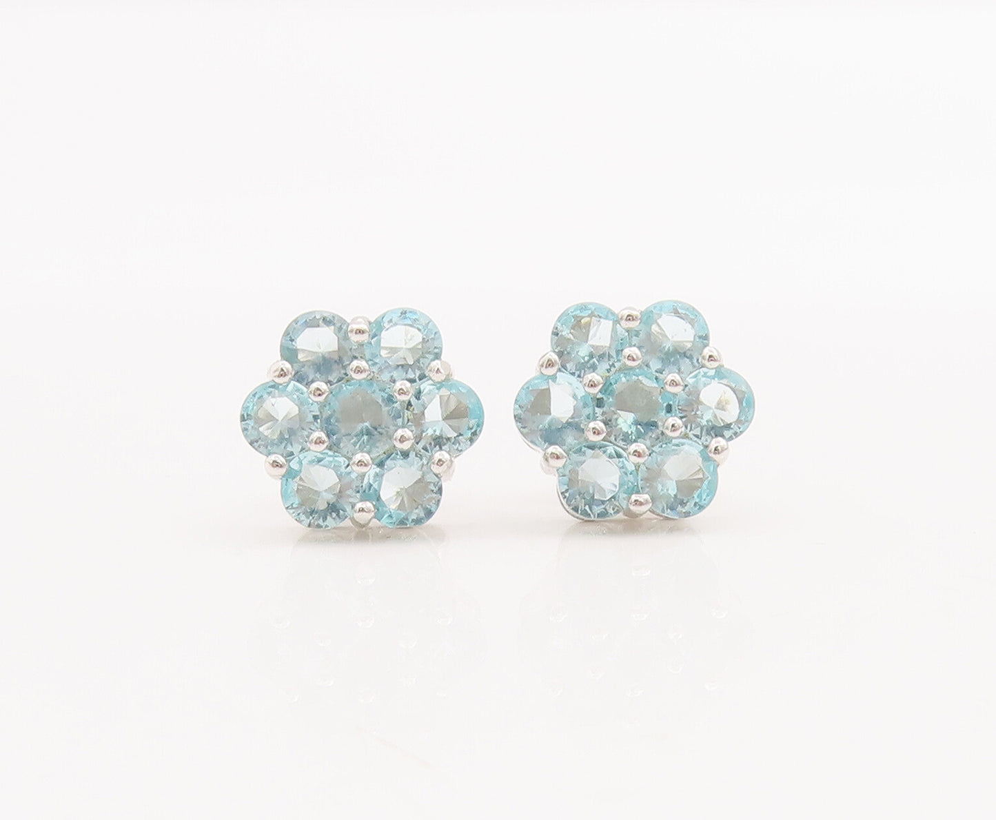 925 Sterling Silver Vintage Earrings Round Blue CZ Beaded Flower  EG12999