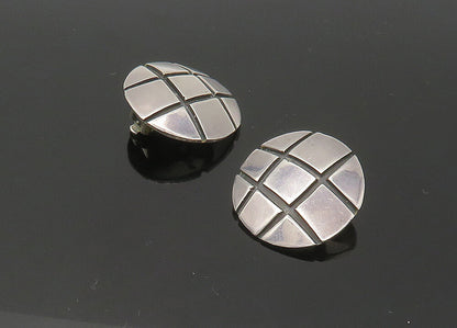 MEXICO 925 Sterling Silver  Vintage Round Grid Non Pierce Earrings  EG11068