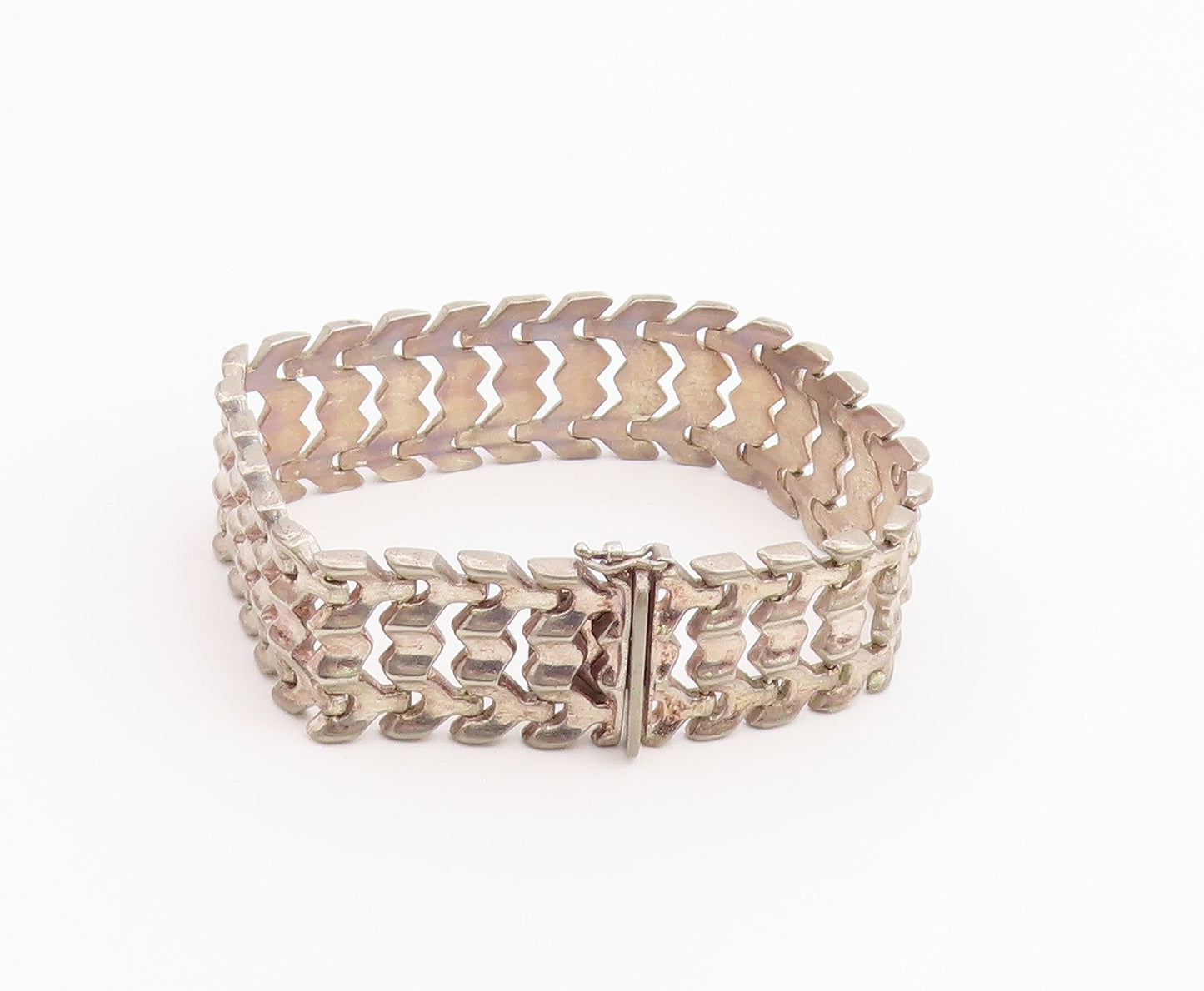 925 Sterling Silver Vintage Bracelet MILOR Geometric Multi Row Link  BT12215
