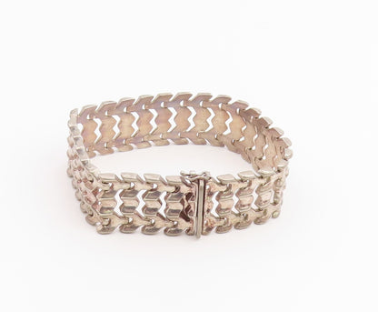 925 Sterling Silver Vintage Bracelet MILOR Geometric Multi Row Link  BT12215