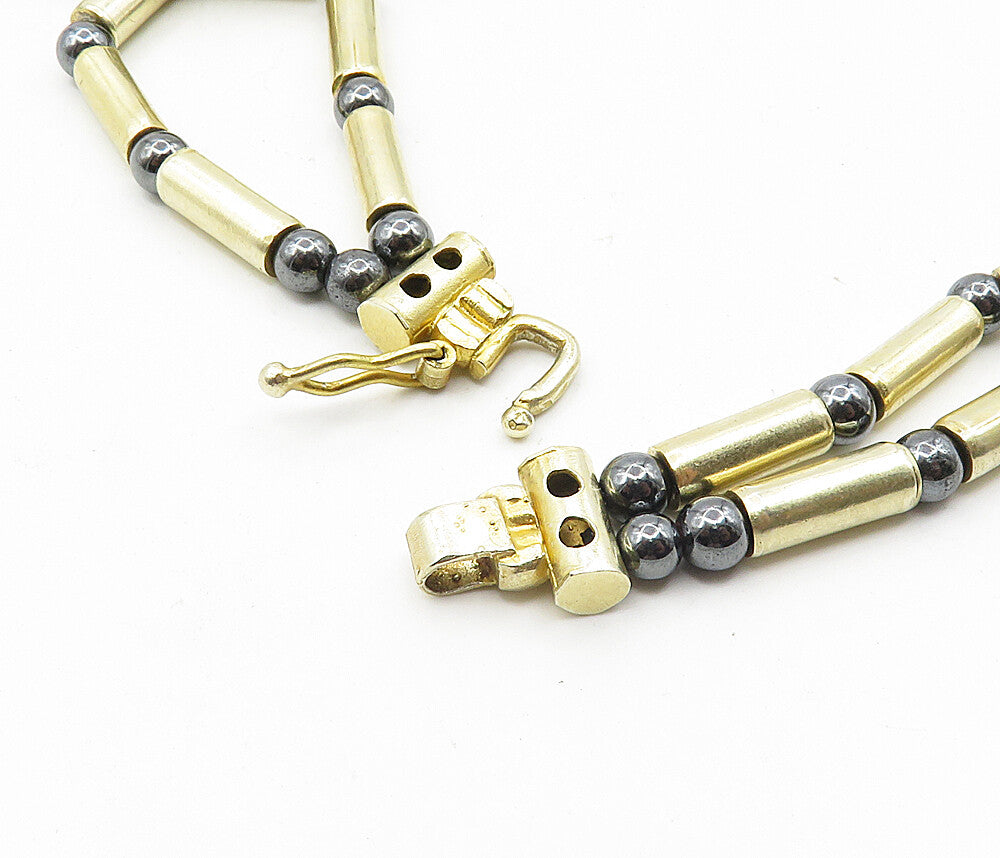 ANTIOCH 925 Silver Vintage Hematite Gold Plated Bar Chain Necklace  NE1771
