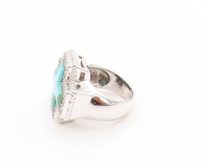 925 Sterling Silver Vintage Ring Turquoise & CZ Inlay Solid Plus  Sz 7  RG33485