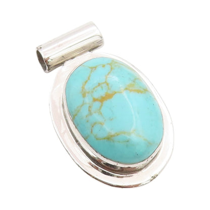 925 Sterling Silver Vintage Pendant Minimalist Oval Cabochon Turquoise  PT24556