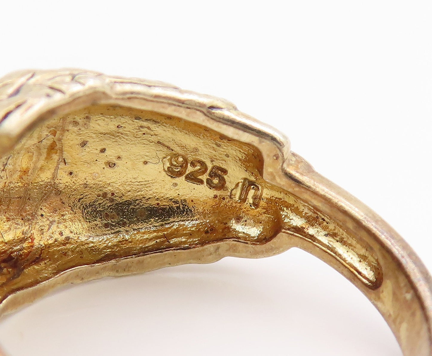 925 Sterling Silver Vintage Ring Gold Plated CZ Etched Eagle Band  Sz 7  RG35385