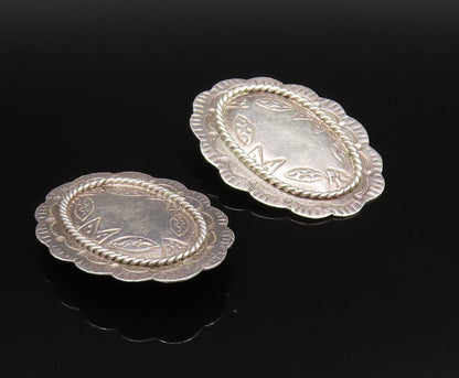 925 Silver  Vintage Etched & Rope Twist Floral Clip Back Earrings  EG12210