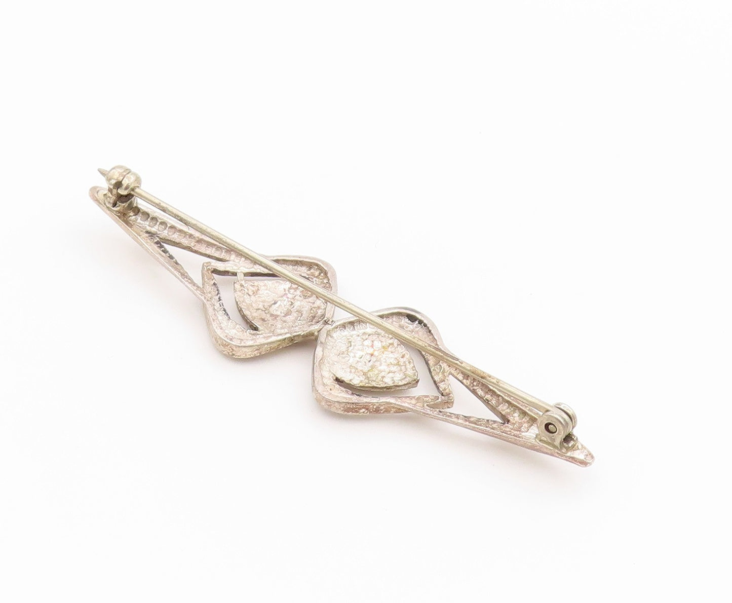 14K Gold & 925 Sterling Silver Vintage Brooch Elegant Double Love Heart  BP11803