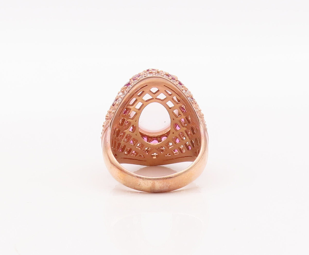 925 Sterling Silver Vintage Ring Rose Gold Plated Oval Gemstone  Sz 7  RG29323