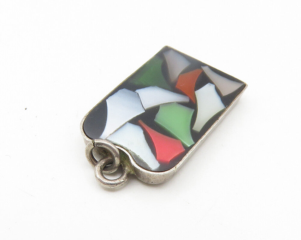 ISRAEL 925 Sterling Silver  Vintage Mother Of Pearl Mosaic Pendant  PT8862
