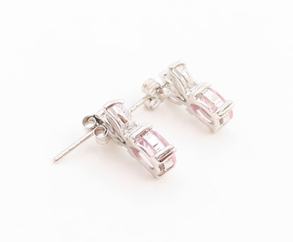 925 Sterling Silver Vintage Earrings Elegant Pink & White Topaz Stud  EG14341